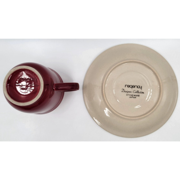 Newcor Regency Williamsburg Cup & Saucer Set Japan Red Floral Stoneware Set of 2 - Picture 14 of 16